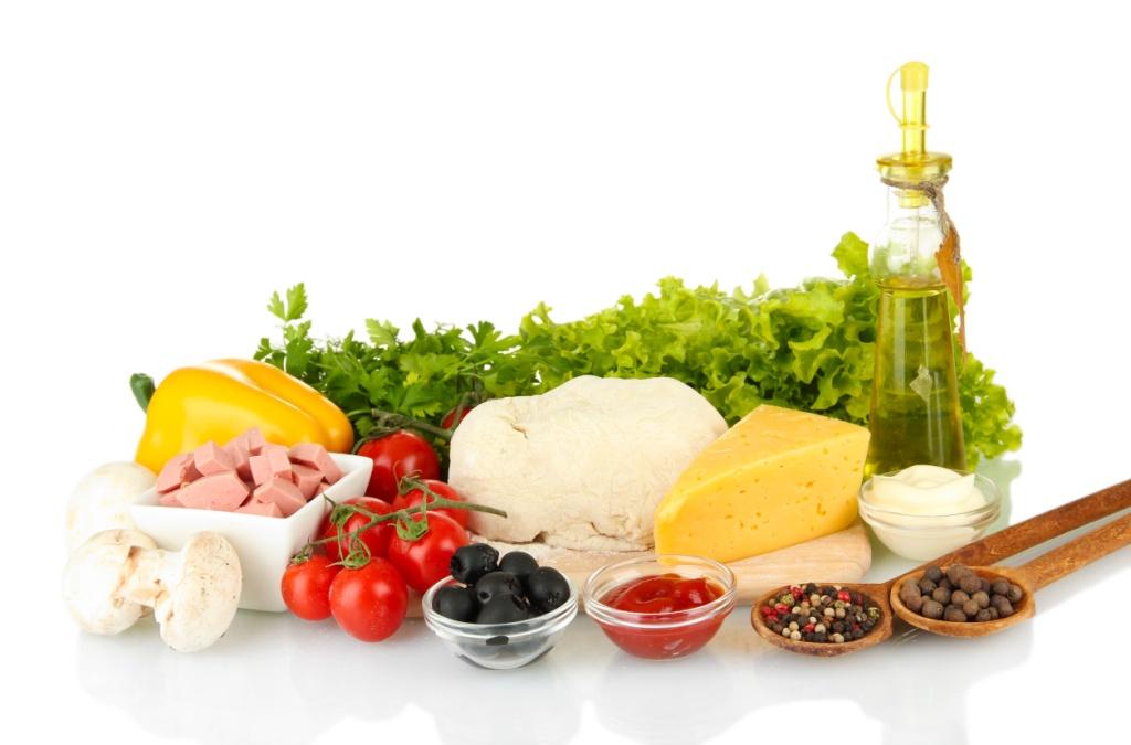 Ingredients for pizza isolated on white